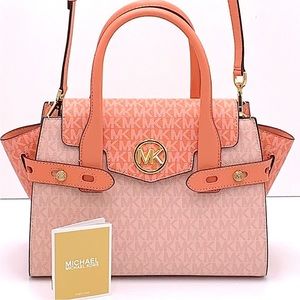 MICHAEL KORS
Carmen Medium Color-Block Faux
Saffiano Leather Belted Satchel